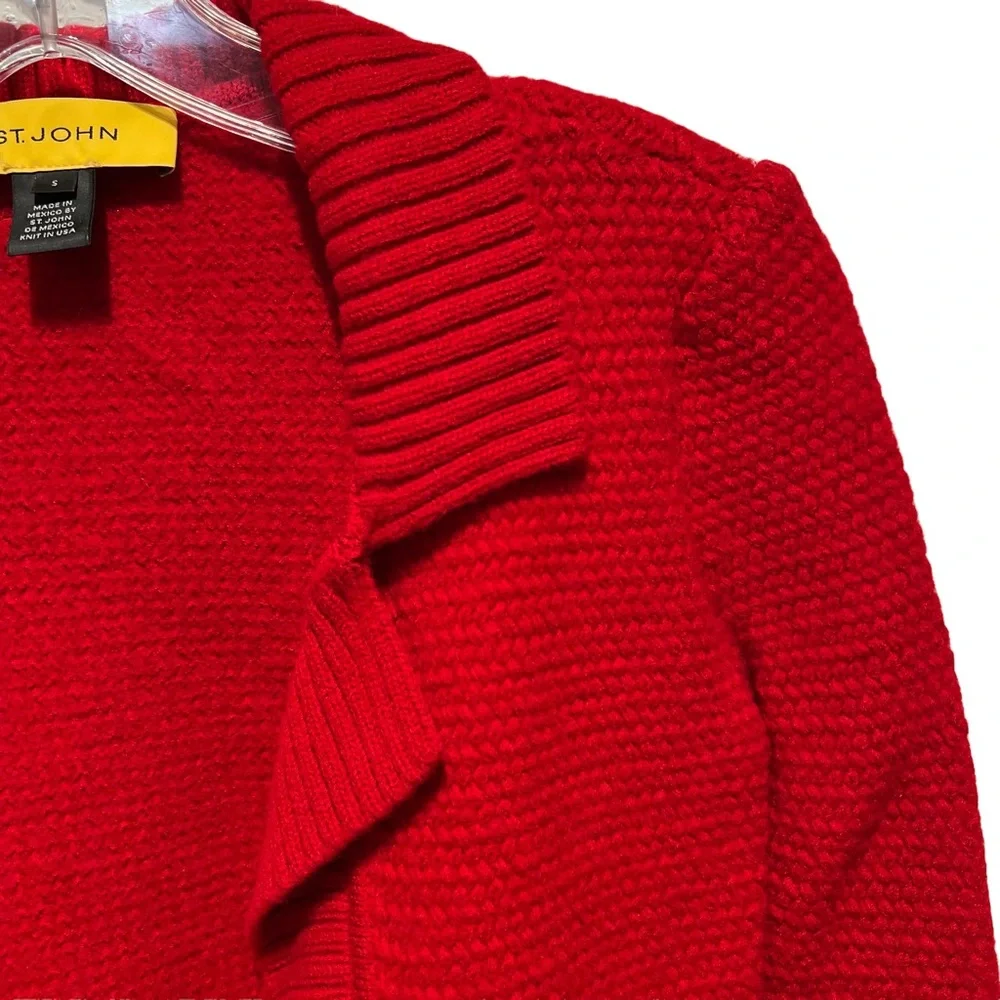 ST. John Red Open Front Knit Cardigan Size Small - Picture 3 of 14